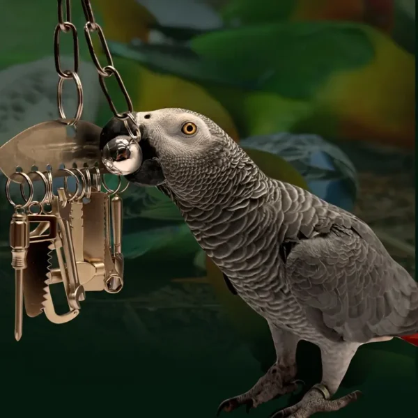 Metallic Parrot Chew Toy, Hanging Bird Cage Accessory for Medium to Large Parrots