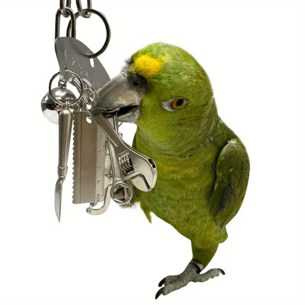 Metallic Parrot Chew Toy, Hanging Bird Cage Accessory for Medium to Large Parrots - Image 3