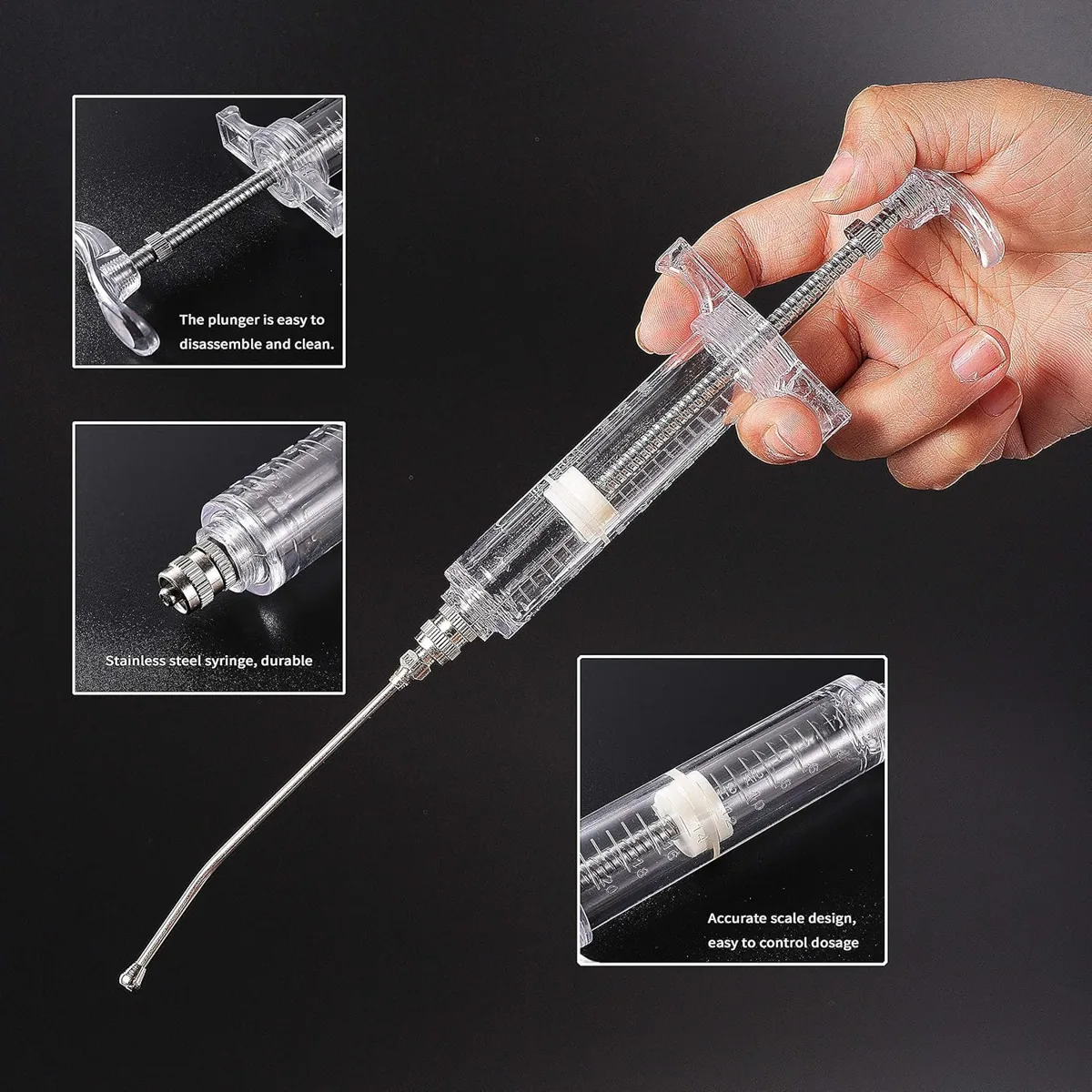 Hand-feeding syringe close-up showing the plunger, graduated barrel and feeding attachment