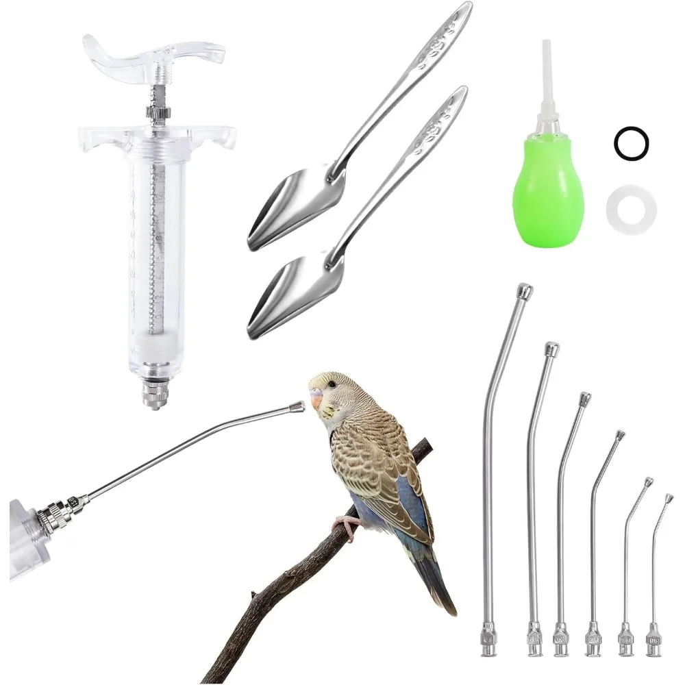 20 ml bird hand-feeding syringe set with 6 curved gavage tubes, 2 spoons and drinker