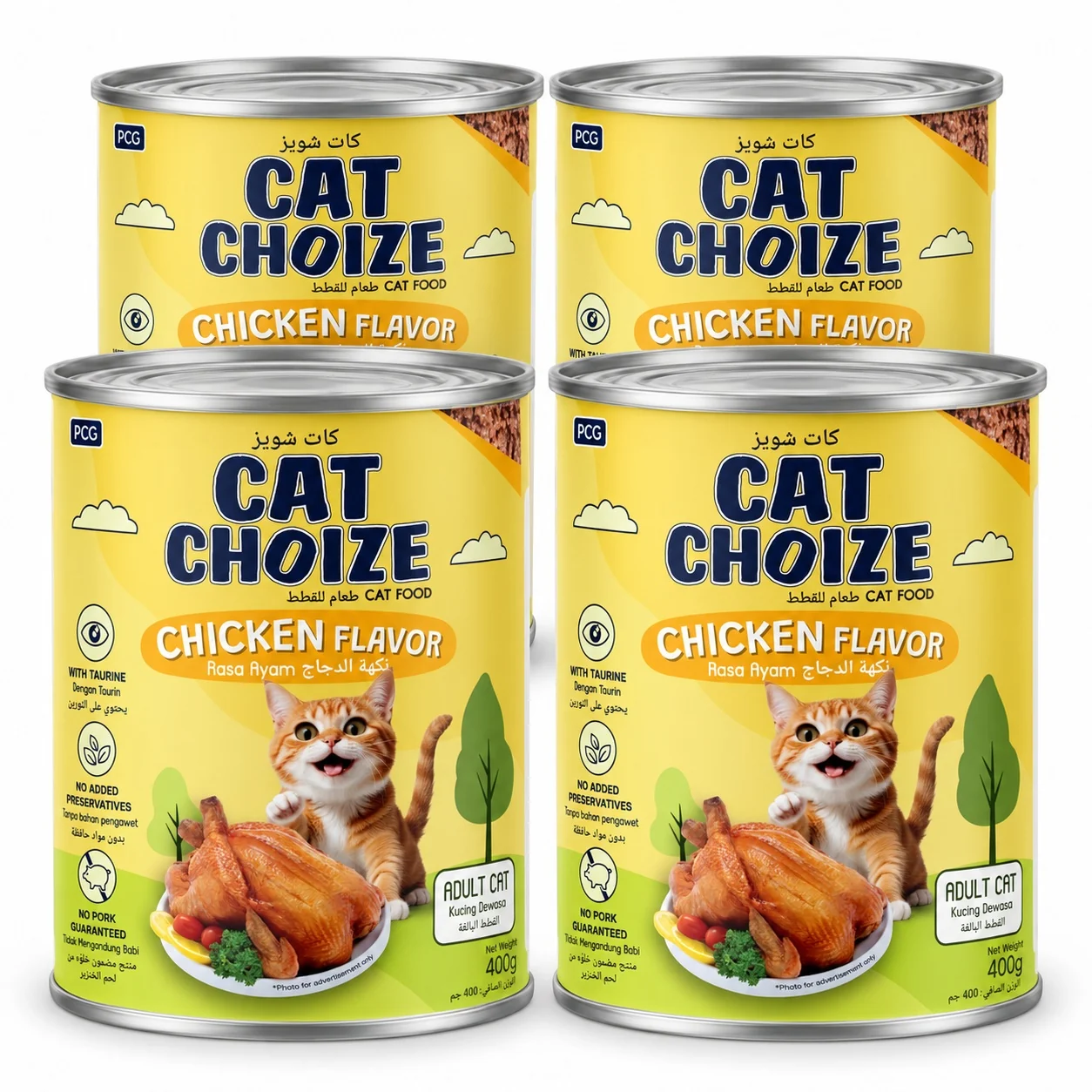 Four 400 g Cat Choize Chicken cans for adult cats