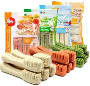 Dog dental chew bones multi-flavour set: beef, milk, cheese and mint