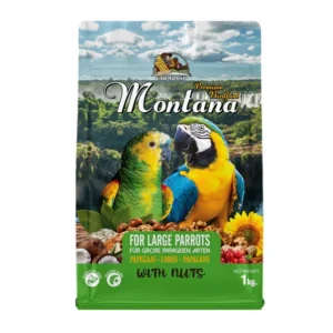 Farmland Montana Large Parrot Food with Nuts 1 kg bag on white