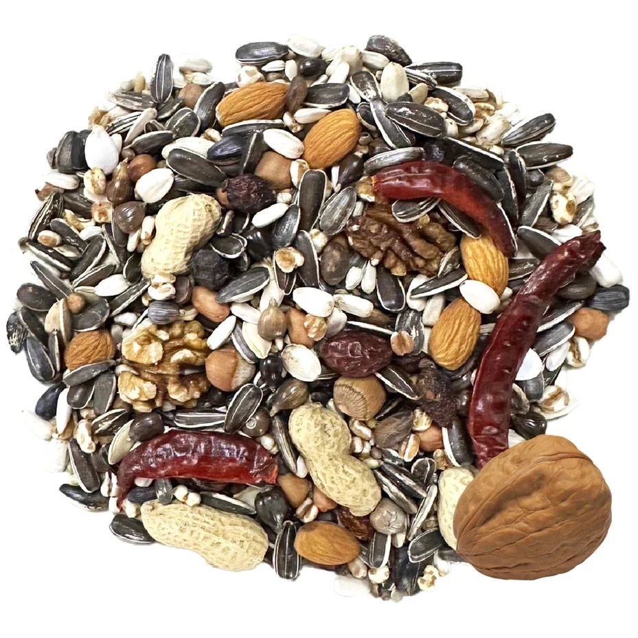 Close-up of Farmland Montana parrot food seed and nut mixture