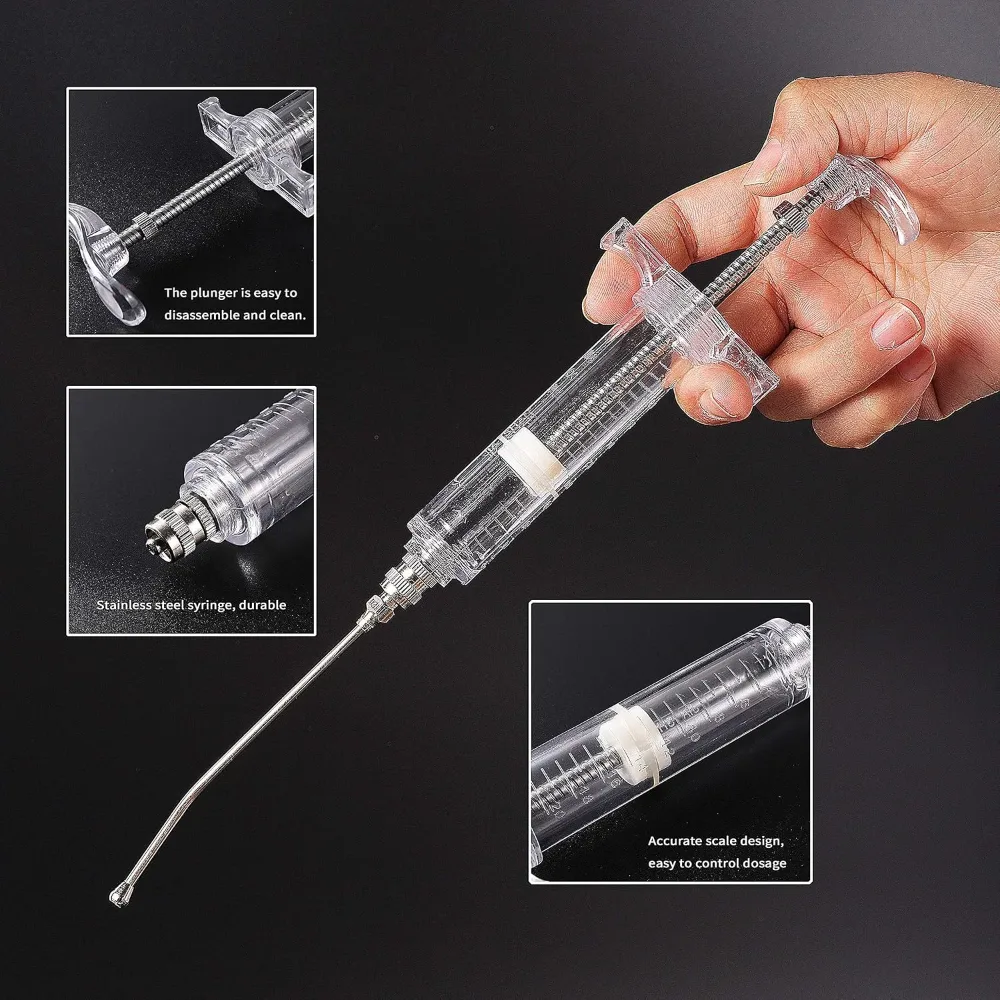 Hand-feeding a baby parrot with a curved stainless steel gavage tube