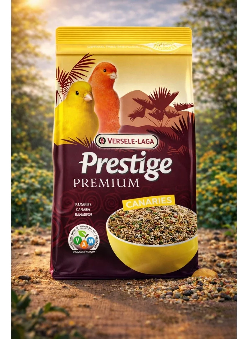 Versele-Laga Prestige Premium Canaries seed food bag in an outdoor lifestyle setting