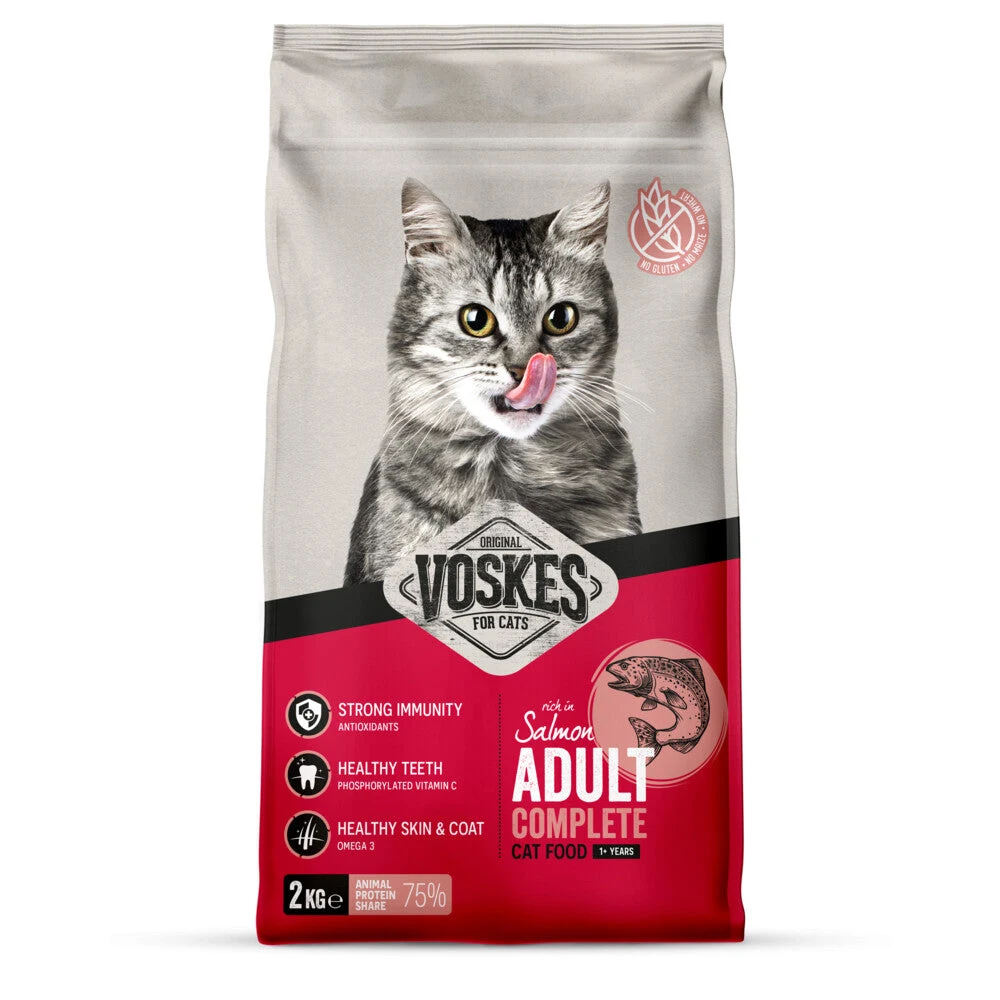 Voskes Adult Complete Salmon dry cat food, 2 kg bag